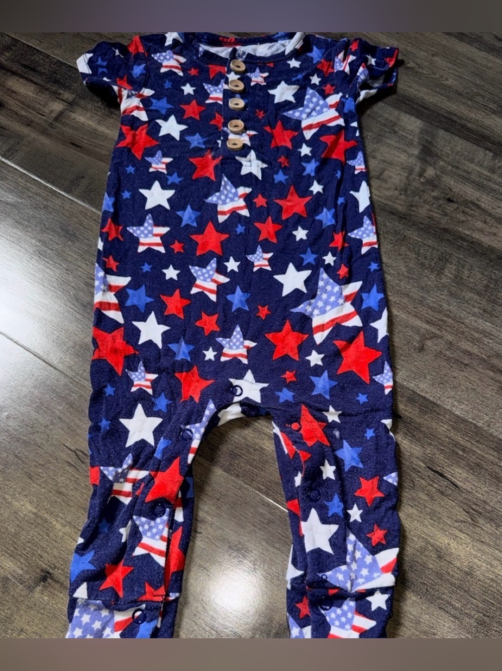 Posh Peanut USA Stars Patriotic Bamboo Overall Romper 18-24M